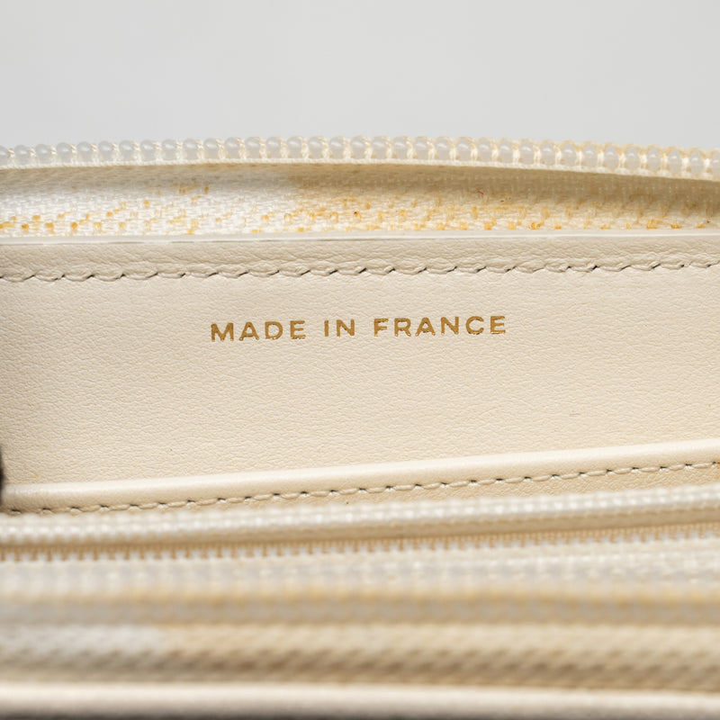 Chanel chevron boy zip long wallet caviar white LGHW