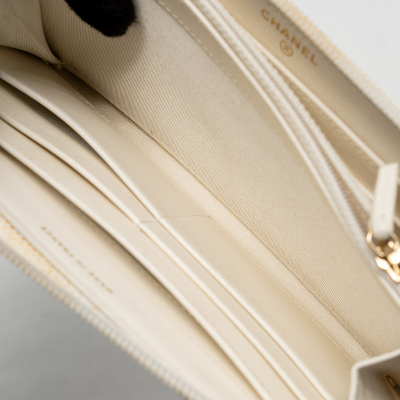 Chanel chevron boy zip long wallet caviar white LGHW