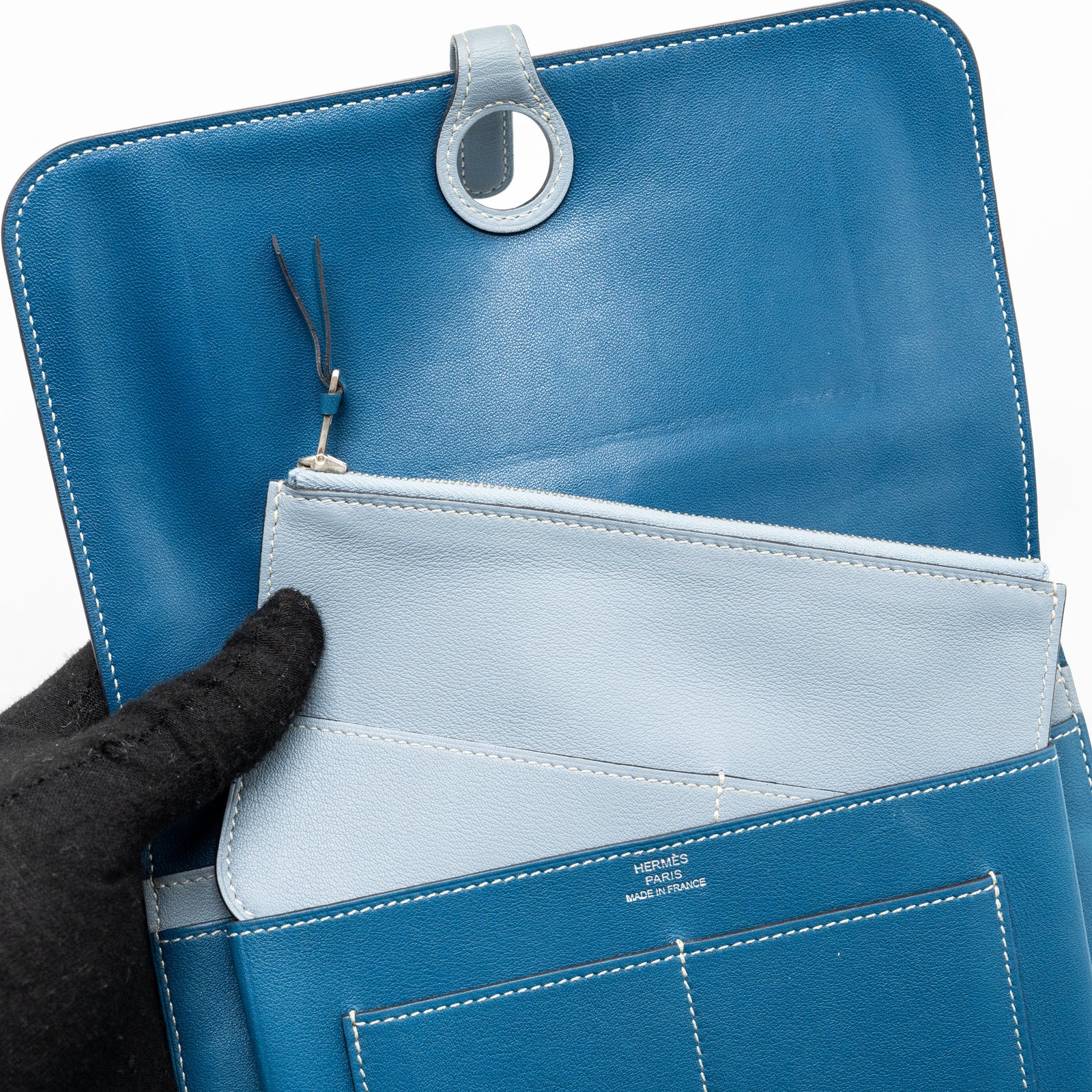Hermes Dogon Compact Wallet Swift Blue SHW Stamp Square Q