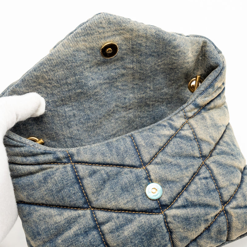 Saint Laurent/YSL Toy Loulou Puffer Shoulder Bag Denim Indigo Blue/Cinnamon GHW