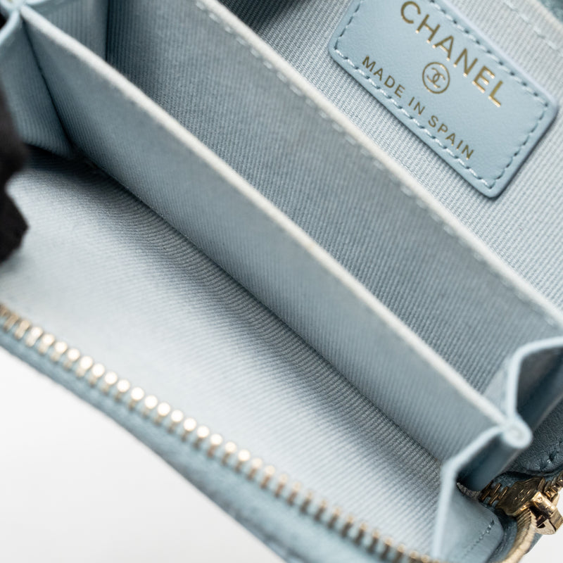 Chanel 19 zip coin purse lambskin light blue SHW (microchip)