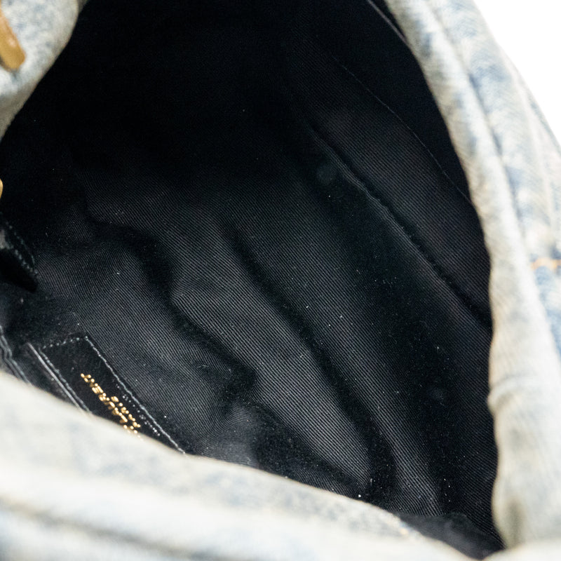 Saint Laurent/YSL Toy Loulou Puffer Shoulder Bag Denim Indigo Blue/Cinnamon GHW