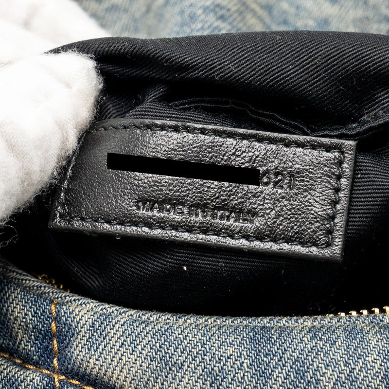 Saint Laurent/YSL Toy Loulou Puffer Shoulder Bag Denim Indigo Blue/Cinnamon GHW