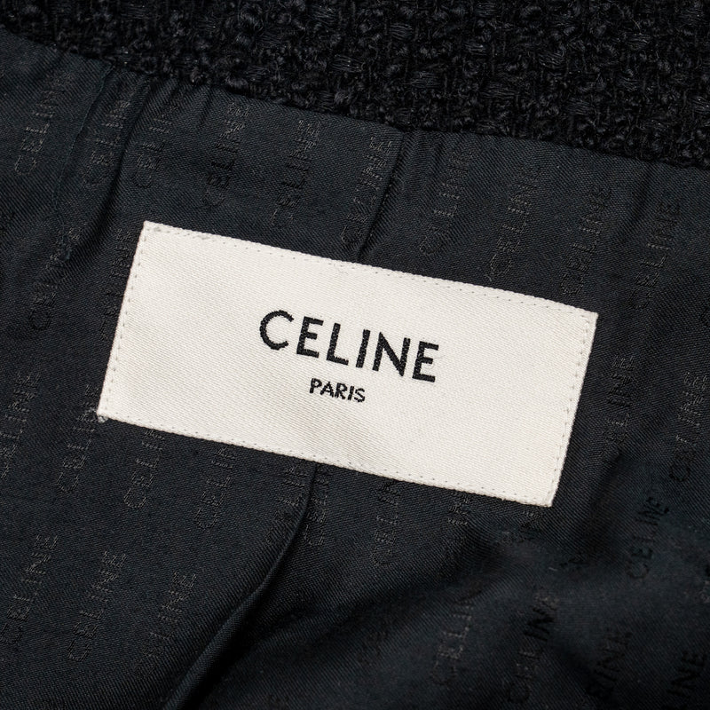 Celine Size 40 Chasseur Jacket Tweed Black GHW