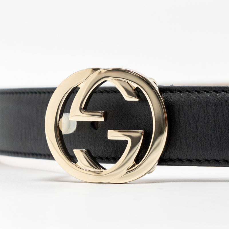 Gucci Size 80 Blondie Interlocking GG Logo Belt Leather Black LGHW