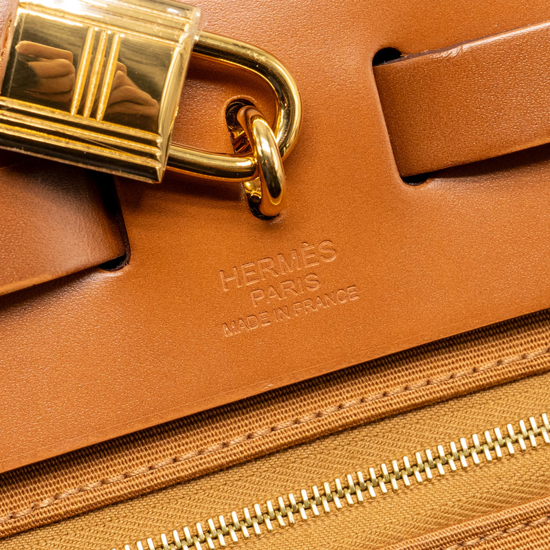 Hermes Herbag 31 zip bag canvas / hunter leather etoupe / dune / fauve GHW stamp Z