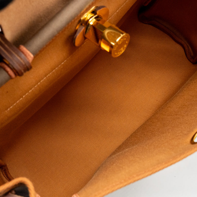 Hermes Herbag 31 zip bag canvas / hunter leather etoupe / dune / fauve GHW stamp Z