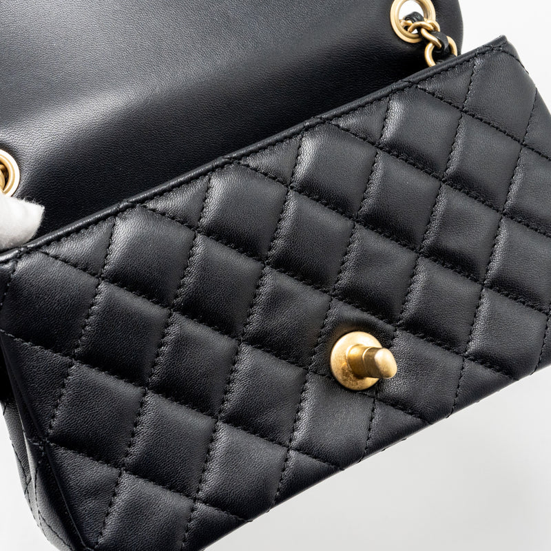 Chanel Pearl Crush Mini Rectangular Flap Bag Lambskin Black GHW (microchip)