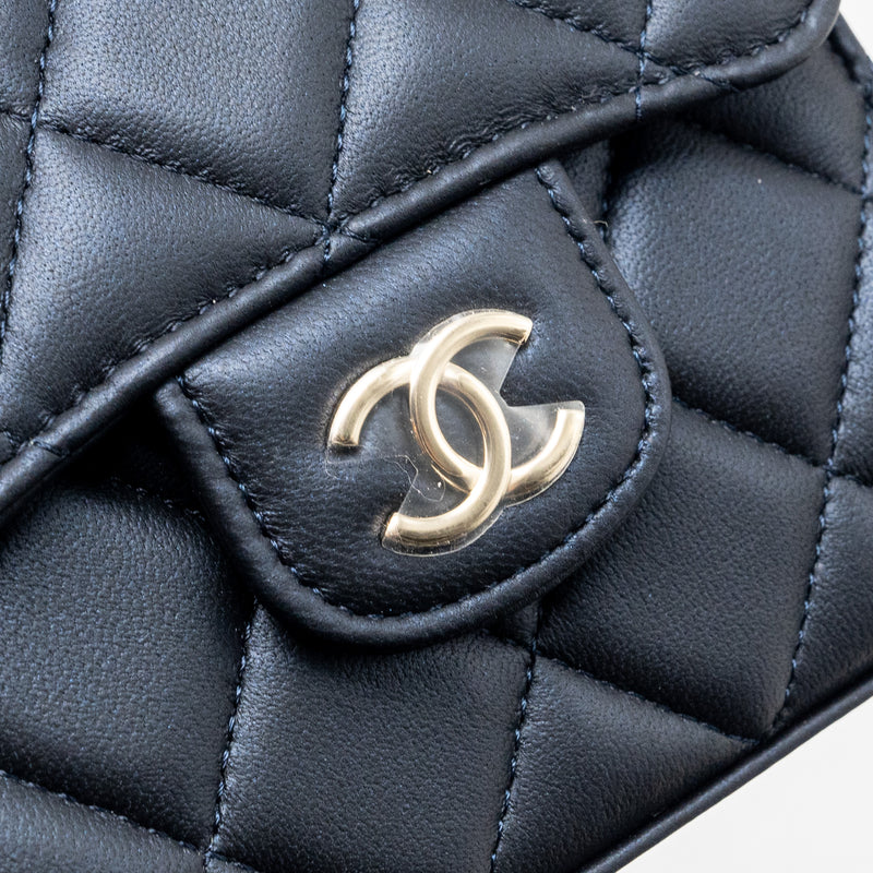 Chanel Top Handle Mini Flap Bag Lambskin Metallic Blue LGHW (Microchip)