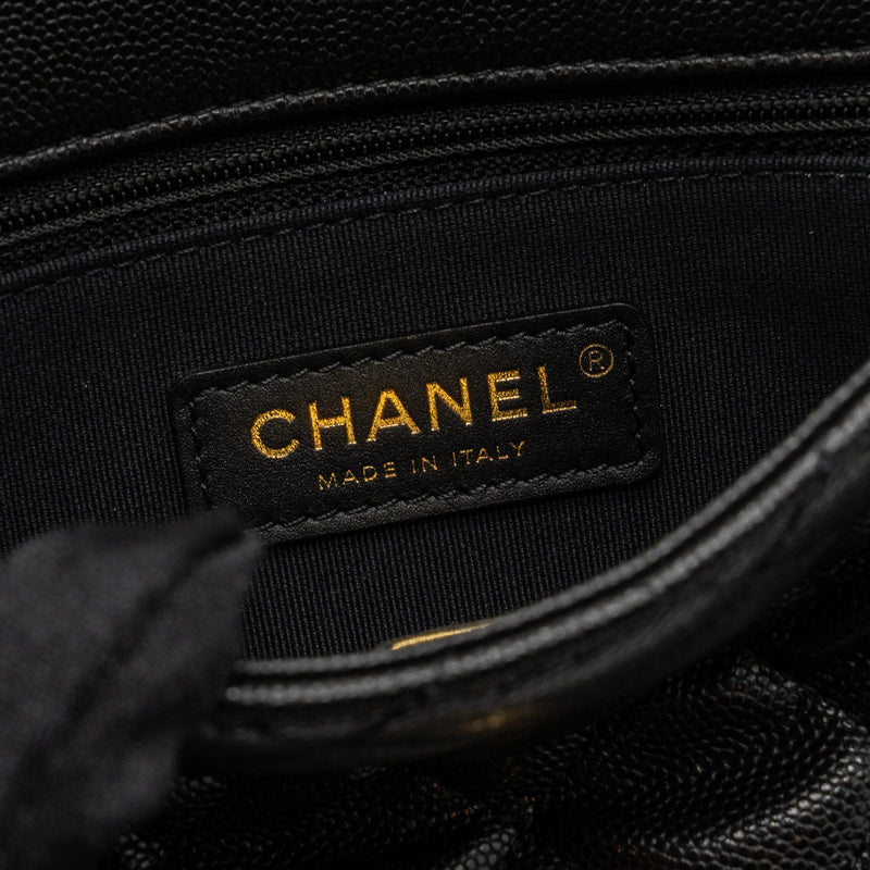 Chanel Quilted Flap Bag with Double and CC Logo Chain Caviar Black GHW (Microchip)