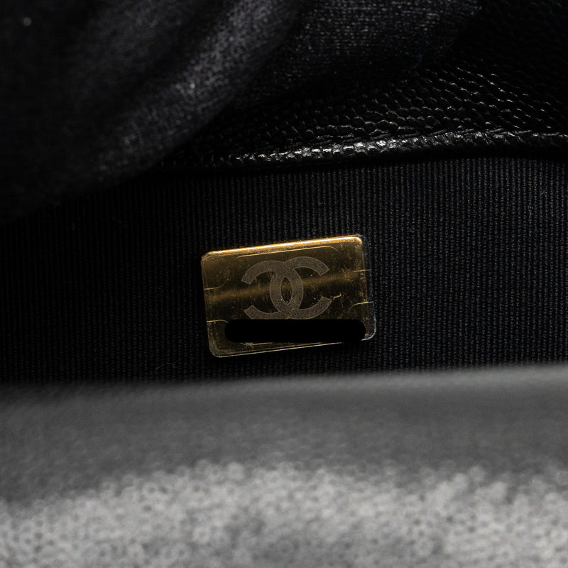Chanel Quilted Flap Bag with Double and CC Logo Chain Caviar Black GHW (Microchip)