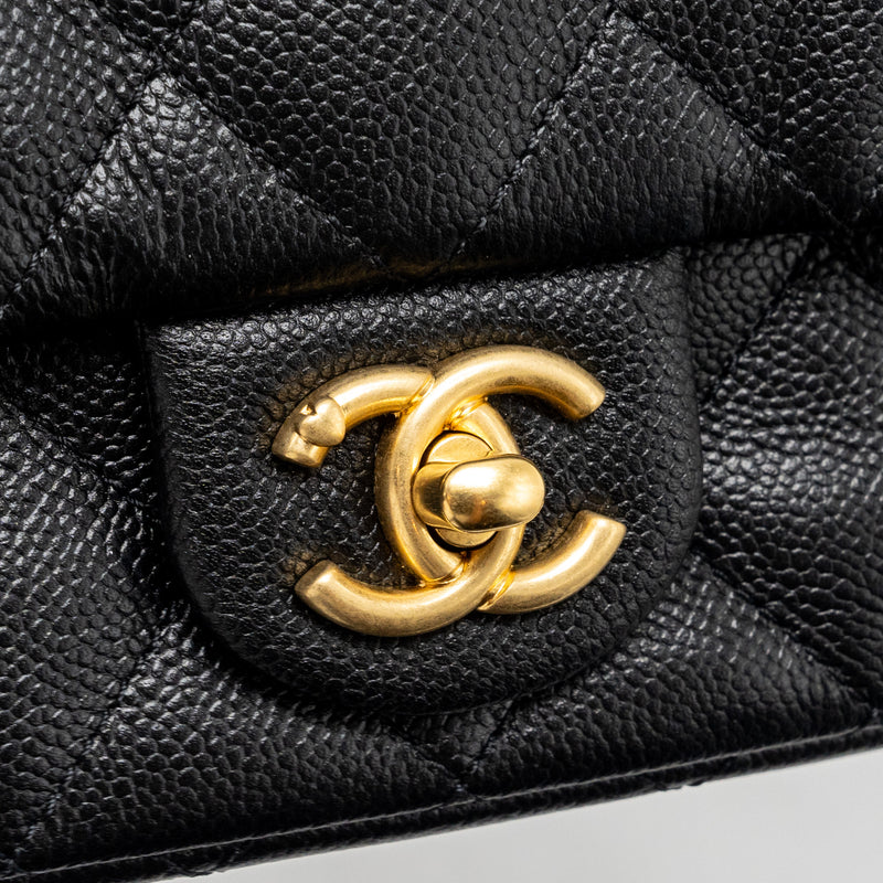 Chanel 24p Coco Love Mini Flap Bag Adjustable Chain Caviar Black GHW(Microchip)