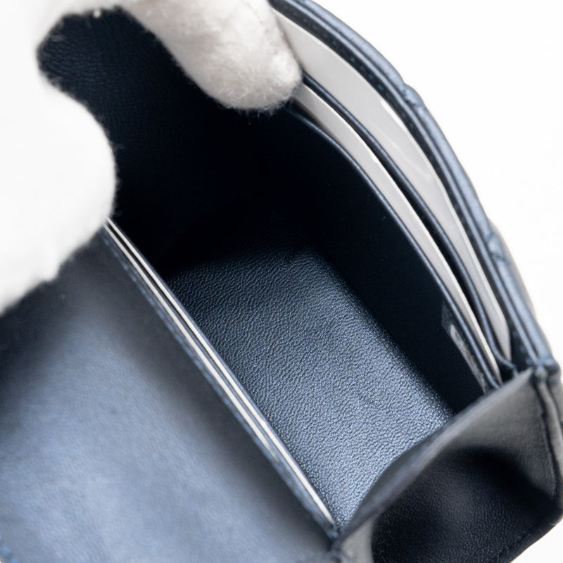 Chanel Top Handle Mini Flap Bag Lambskin Metallic Blue LGHW (Microchip)