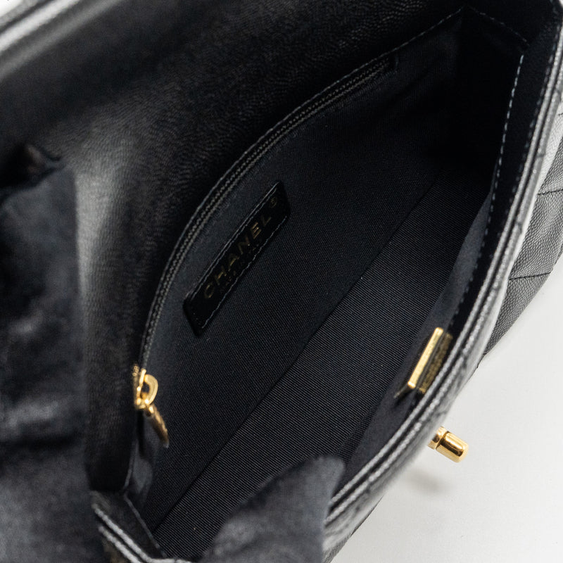 Chanel Quilted Flap Bag with Double and CC Logo Chain Caviar Black GHW (Microchip)