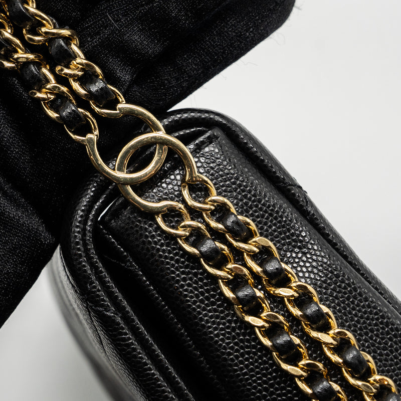 Chanel Quilted Flap Bag with Double and CC Logo Chain Caviar Black GHW (Microchip)