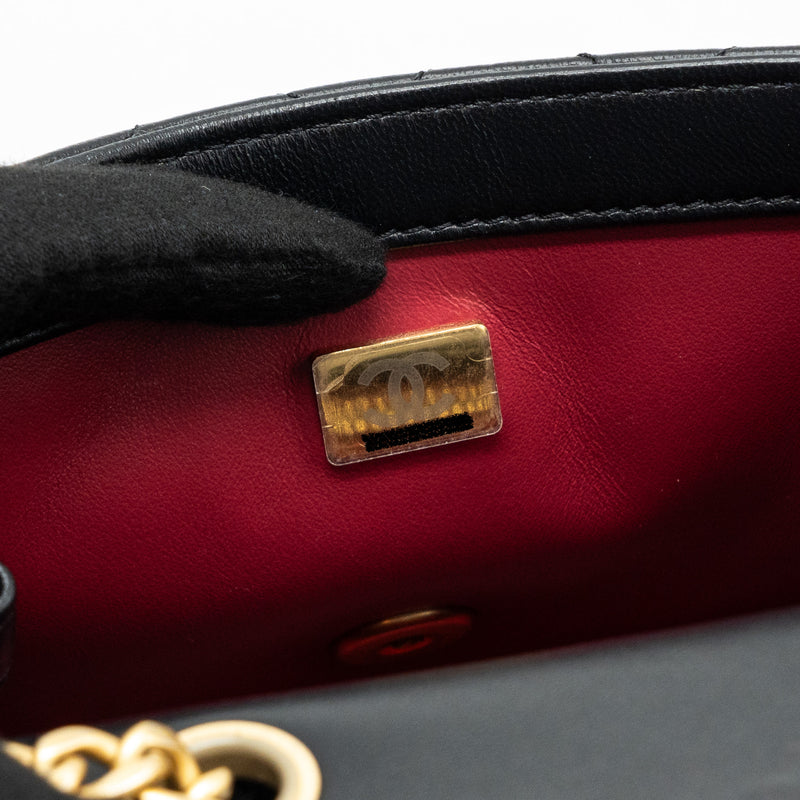 Chanel Camellia adjustable chain mini square flap bag lambskin black GHW (microchip)