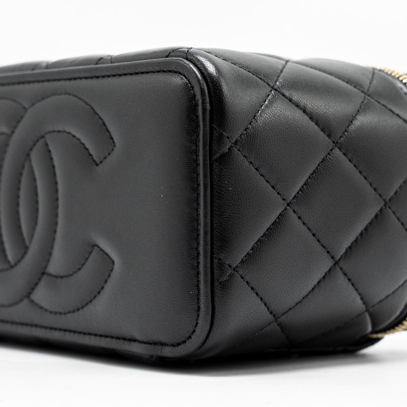 Chanel Top Handle Long Vanity Case Lambskin Black LGHW (Microchip)