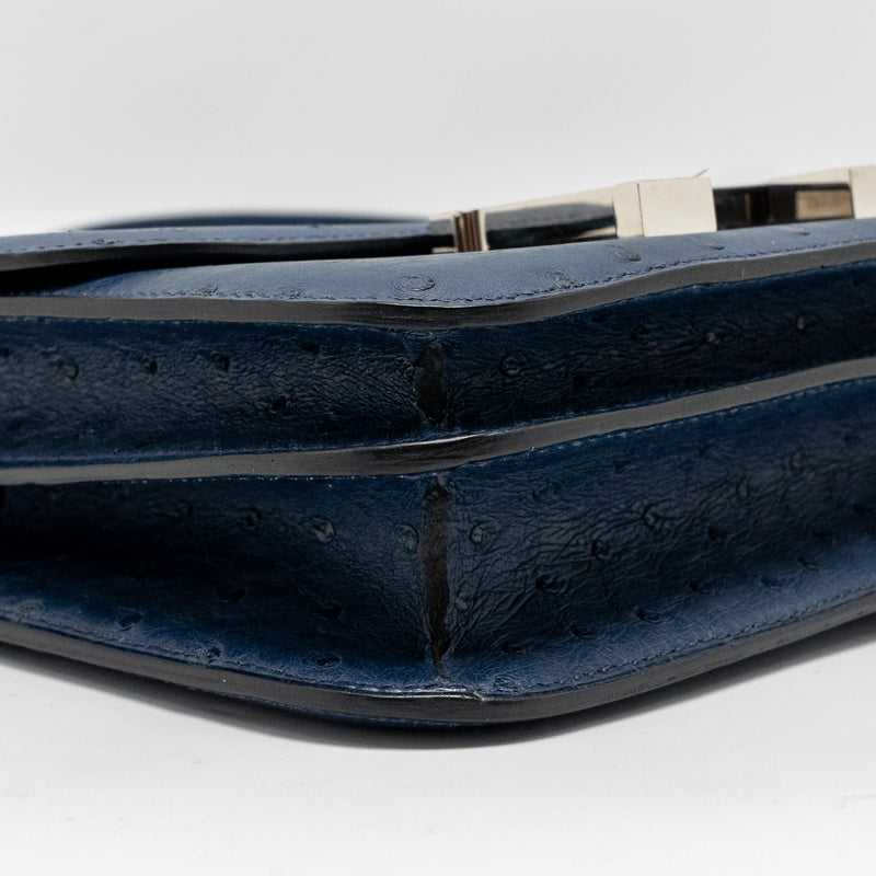 Hermes Mini Constance Ostrich 7L Bleu De Malte SHW Stamp A