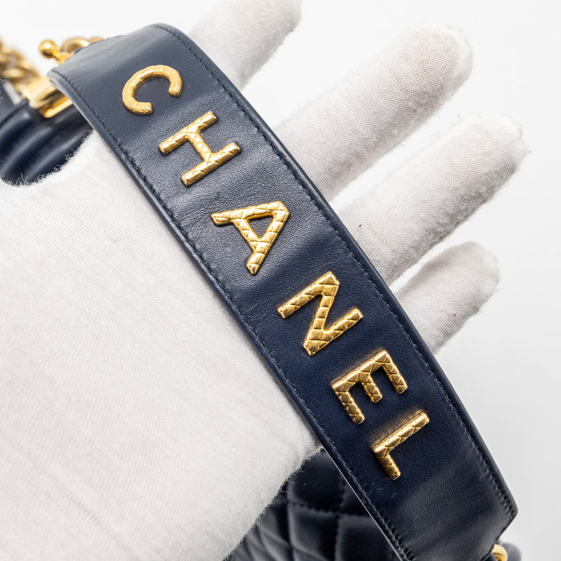 Chanel 20B medium boy bag with top handle Calfskin navy GHW