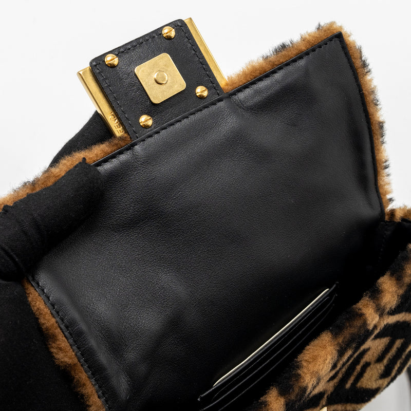 Fendi Mini Baguette Bag Lamb Fur Black/Brown GHW