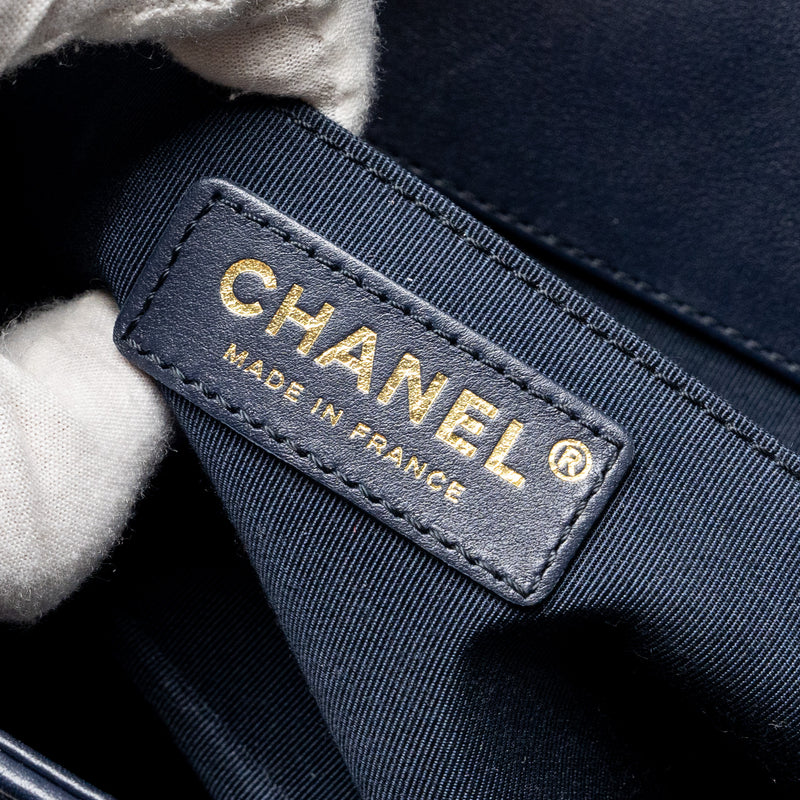 Chanel 20B medium boy bag with top handle Calfskin navy GHW