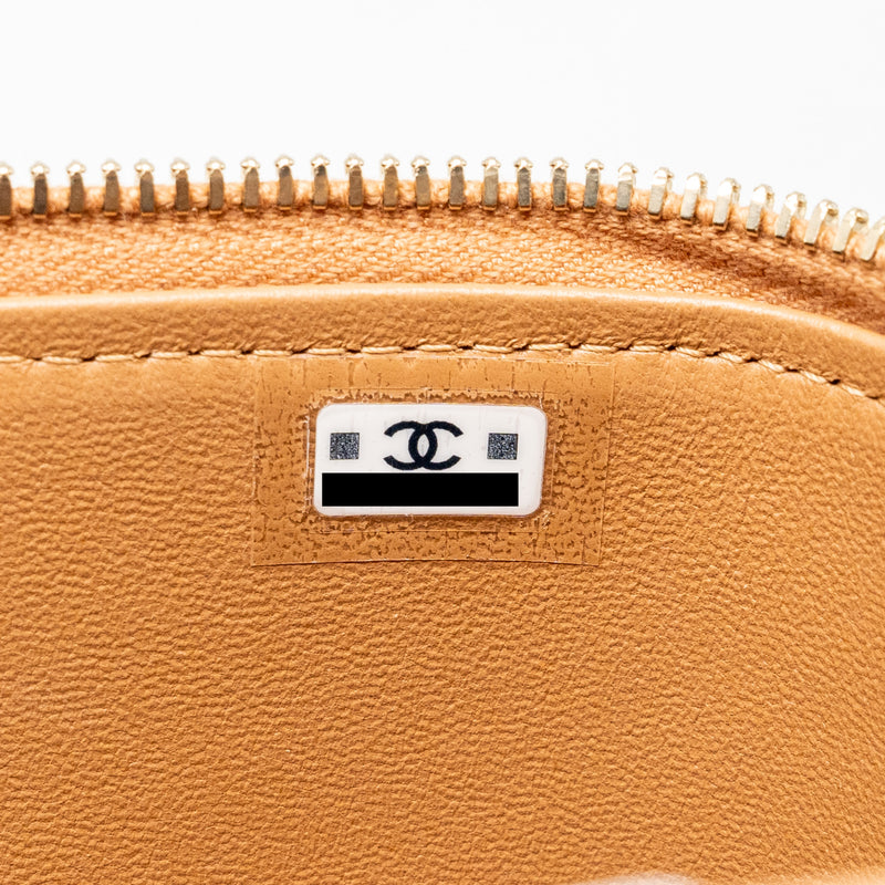 Chanel Top Handle Long Vanity Case With Chain Lambskin Caramel LGHW(Microchip)