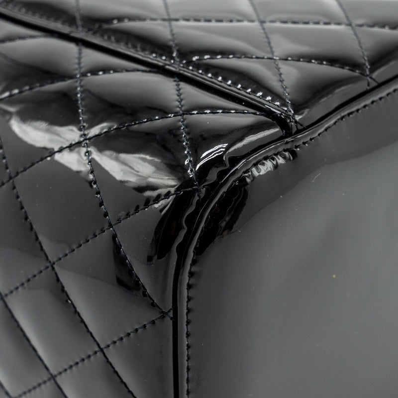 Chanel top handle vanity case patent black LGHW