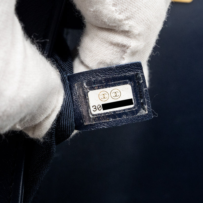Chanel 20B medium boy bag with top handle Calfskin navy GHW