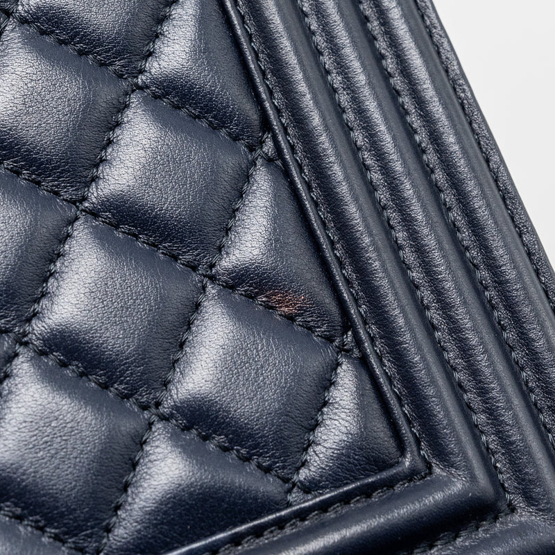 Chanel 20B medium boy bag with top handle Calfskin navy GHW