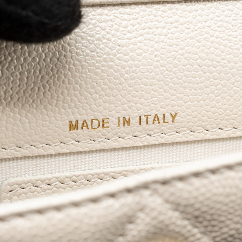 Chanel Jewellery CC Mini Flap Clutch with Chain Caviar Pearly White LGHW (Microchip)