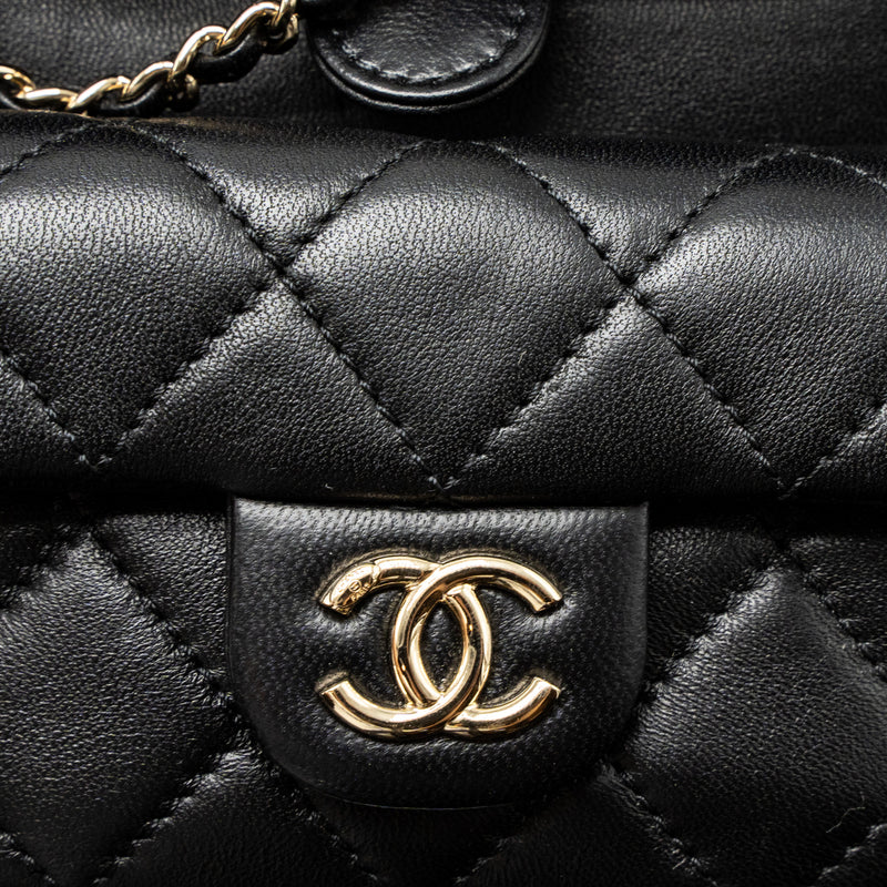 Chanel Mini Duma Backpack Lambskin Black LGHW (Microchip)