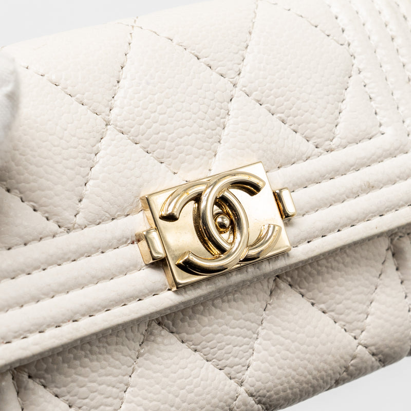 Chanel Boy Flap Card Holder Caviar White LGHW