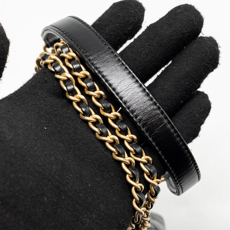 Chanel Detailed Metal Top Handle Mini Coco Handle Flap Bag Shiny Calfskin Black GHW (Microchip)