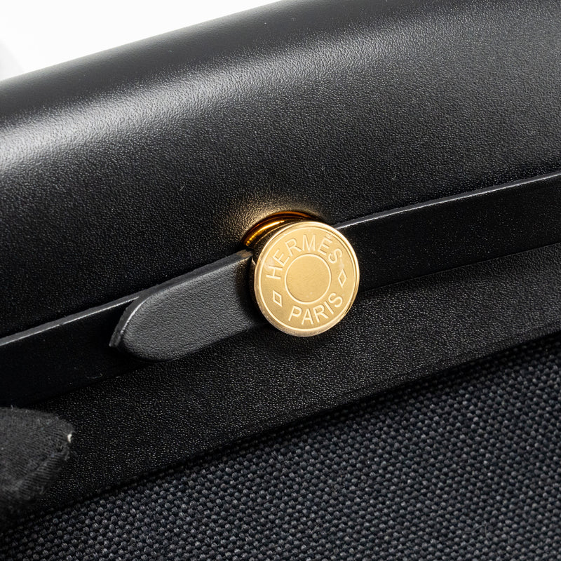 Hermes Herbag Mini Canvas/Hunter Leather Black GHW Stamp K
