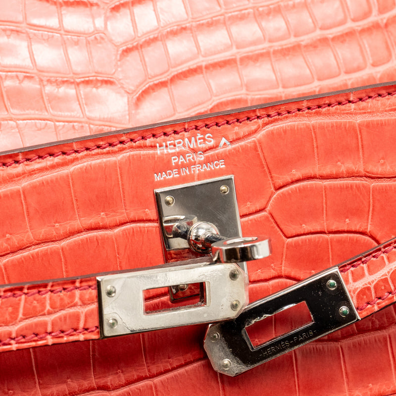 Hermes Kelly 25 Matt Crocodile Porous Bougainvillier SHW Stamp A