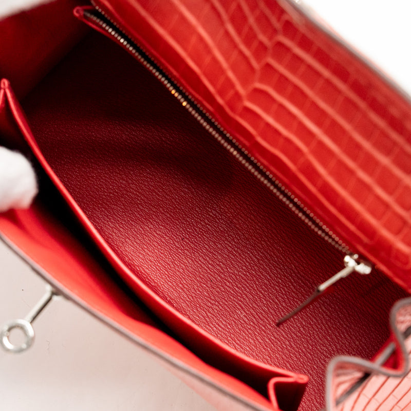 Hermes Kelly 25 Matt Crocodile Porous Bougainvillier SHW Stamp A