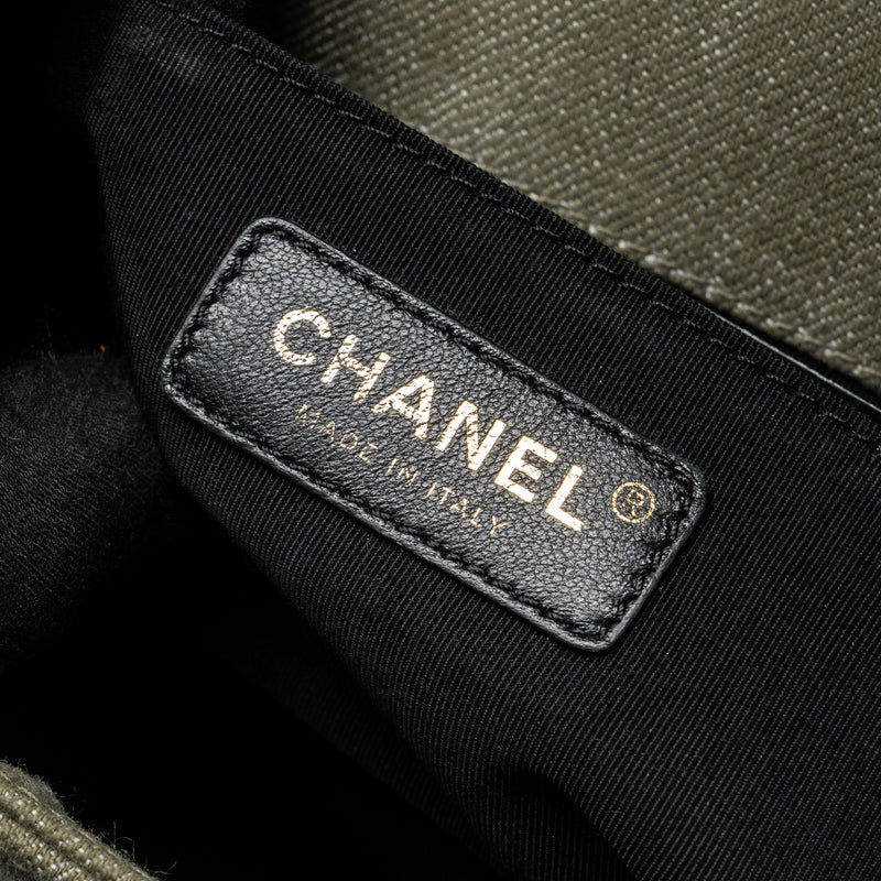 Chanel Medium Boy Bag Denim Olive Green Brushed GHW