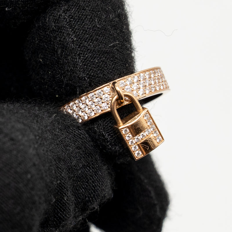 Hermes size 53 kelly clochette ring, medium model rose gold with diamonds