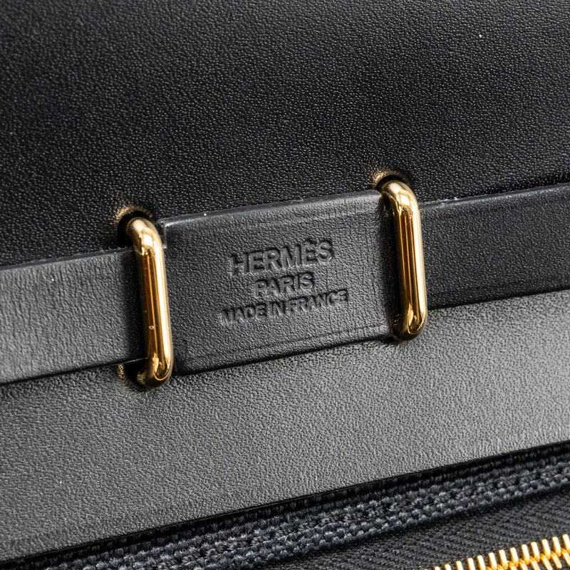 Hermes Herbag Mini Canvas/Hunter Leather Black GHW Stamp K