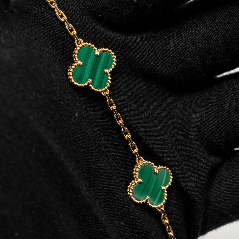Van Cleef and Arpels vintage Alhambra bracelet 5 motif 18K yellow gold, malachite