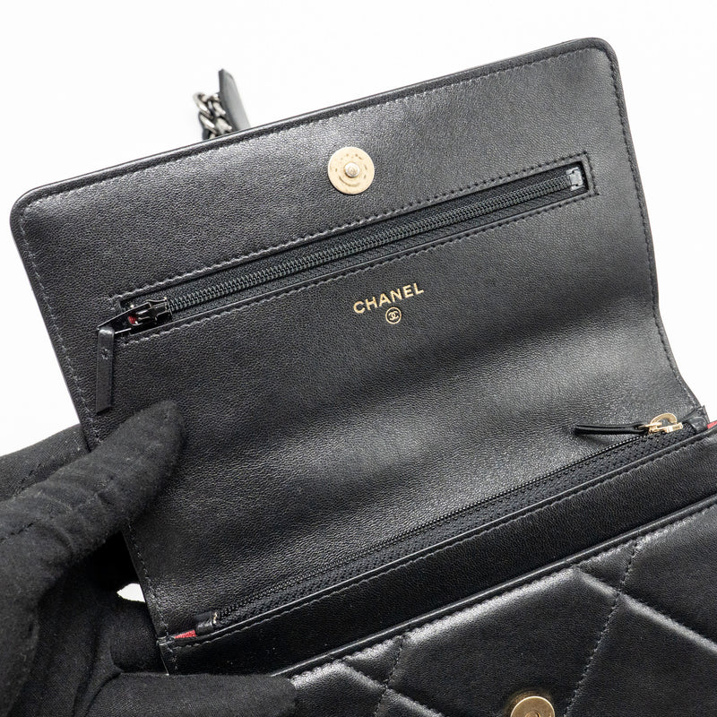 CHANEL 19 Wallet On Chain Lambskin Black Multicolour Hardware