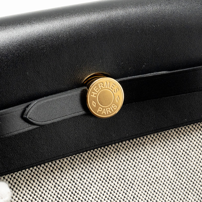 Hermes Herbag Mini Canvas/Cowhide Black/ ECRU GHW Stamp W