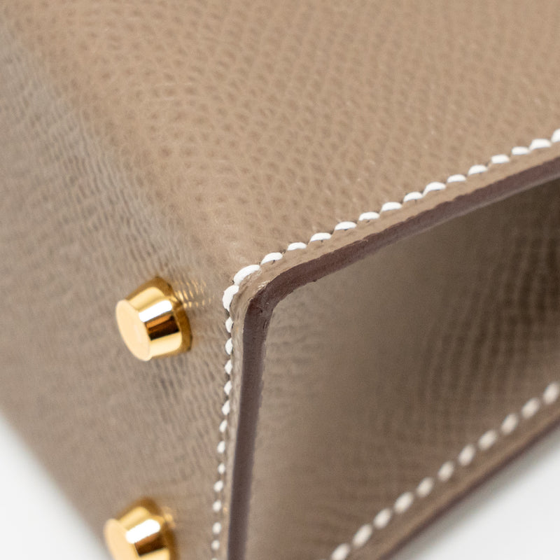 Hermes Mini Kelly II Epsom Etoupe GHW Stamp K