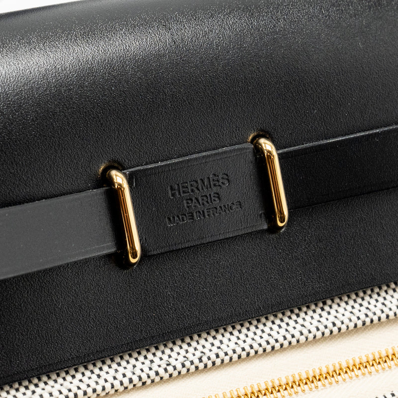 Hermes Herbag Mini Canvas/Cowhide Black/ ECRU GHW Stamp W