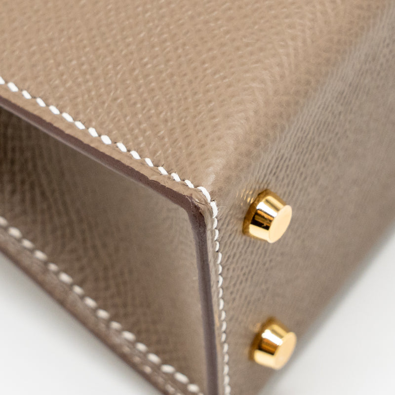 Hermes Mini Kelly II Epsom Etoupe GHW Stamp K