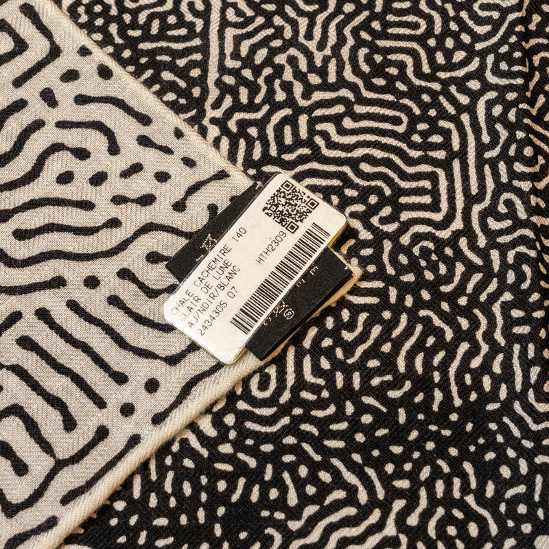 Hermes 140cm Clair De Kune scarf / shawl cashmere / silk black / white
