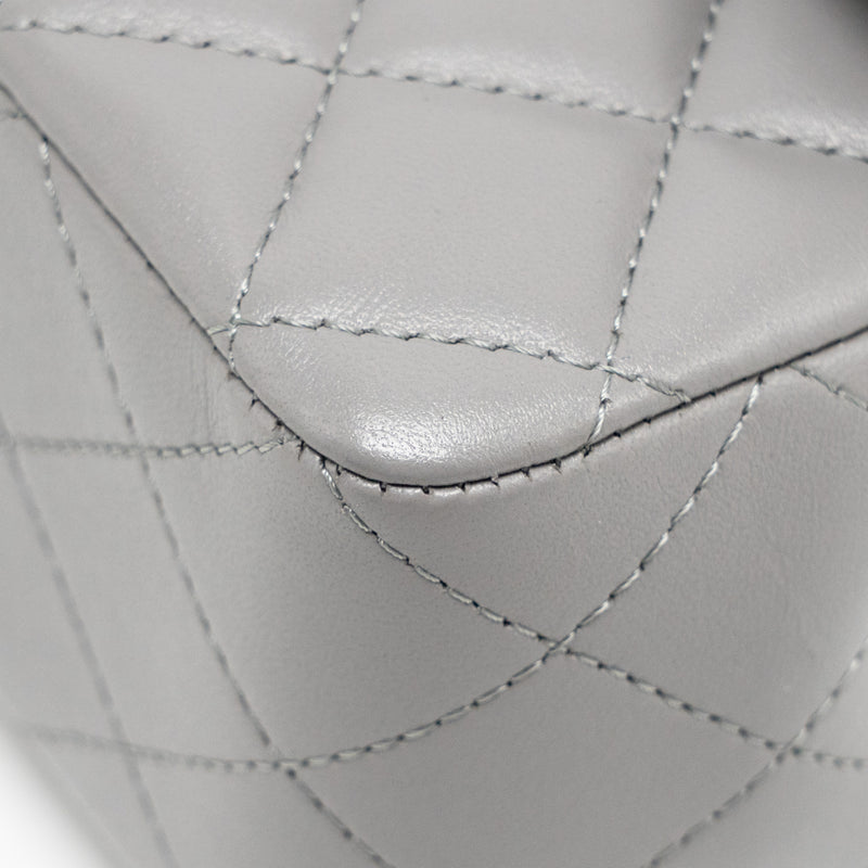 Chanel 22k Metal Top Handle Mini Rectangular Flap Bag Lambskin Grey GHW (Microchip)