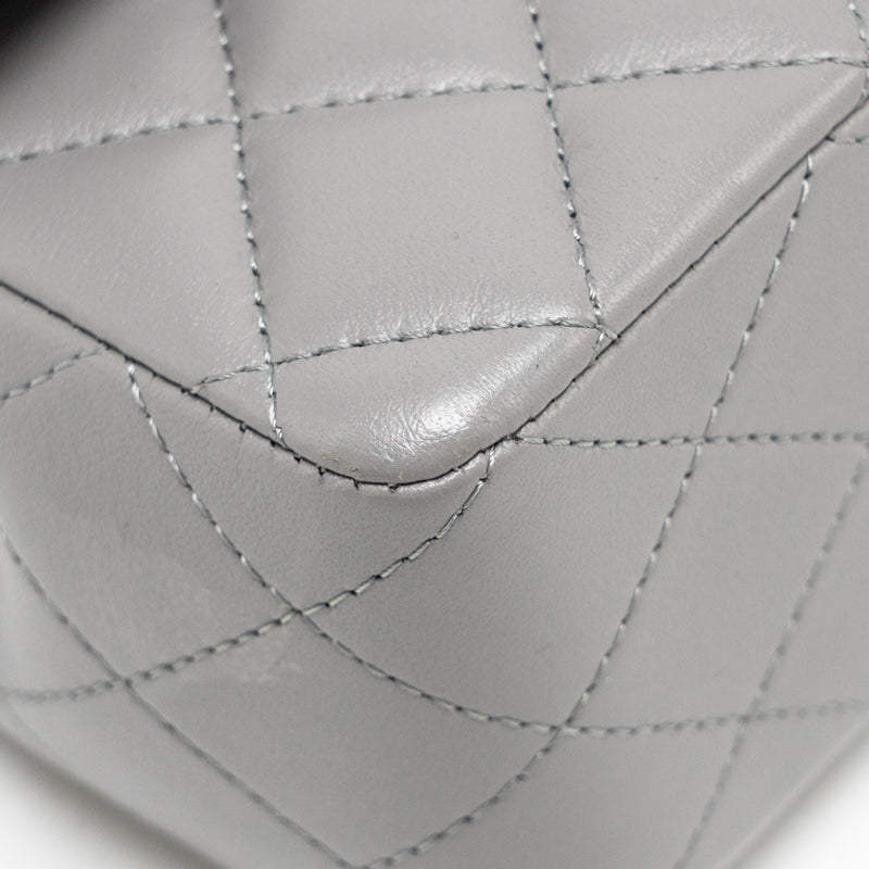 Chanel 22k Metal Top Handle Mini Rectangular Flap Bag Lambskin Grey GHW (Microchip)