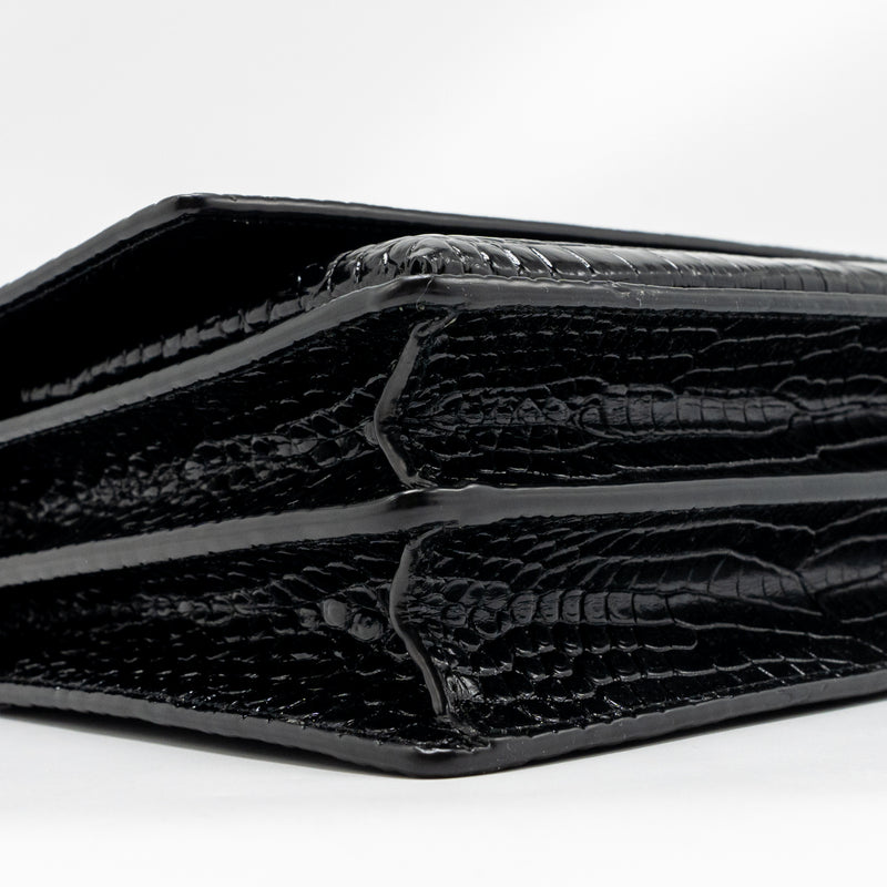 Saint Laurent/YSL Sunset Medium Crocodile-Embossed Calfskin SO Black