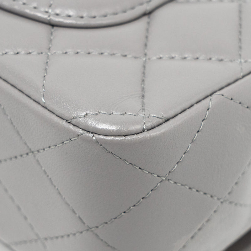 Chanel 22k Metal Top Handle Mini Rectangular Flap Bag Lambskin Grey GHW (Microchip)